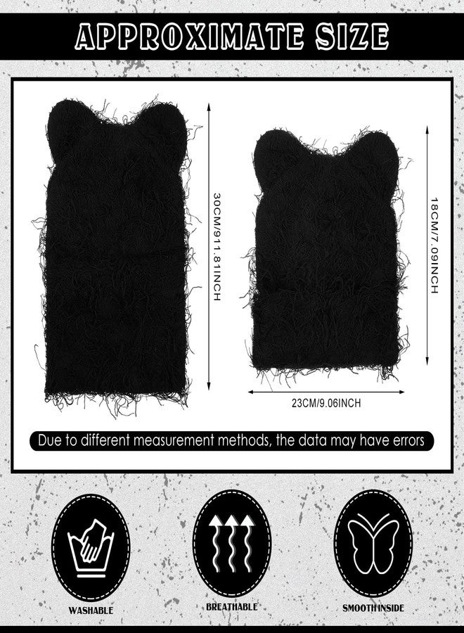 Funnysoft Cute Fuzzy Bear Ear Beanie Distressed Knitted Bear Beanie Y2K for Women Men Warm Furry Knitted Crochet Hat Thick Slouchy Black Bears Ears Hat for Winter Outdoor - Image 2